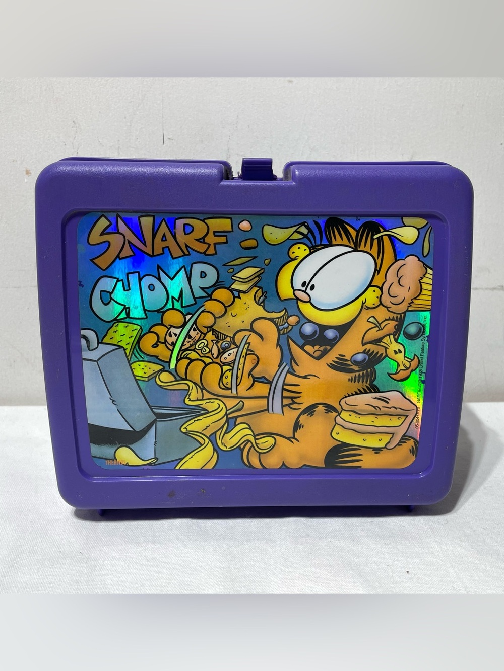 Vintage Garfield Thermos Lunchbox Holographic Purple NO Thermos Snarf Chomp